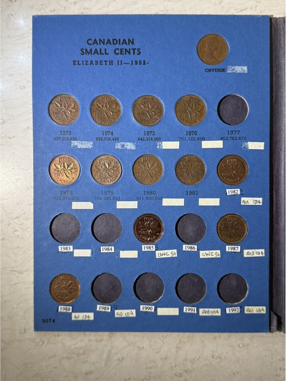 17 Canadian Small Cents 1973-2009 Whitman Album 2006 Magnetic Canada Pennies